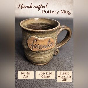 Handmade Stoneware Coffee Mug with Friends Design And Artist Signature